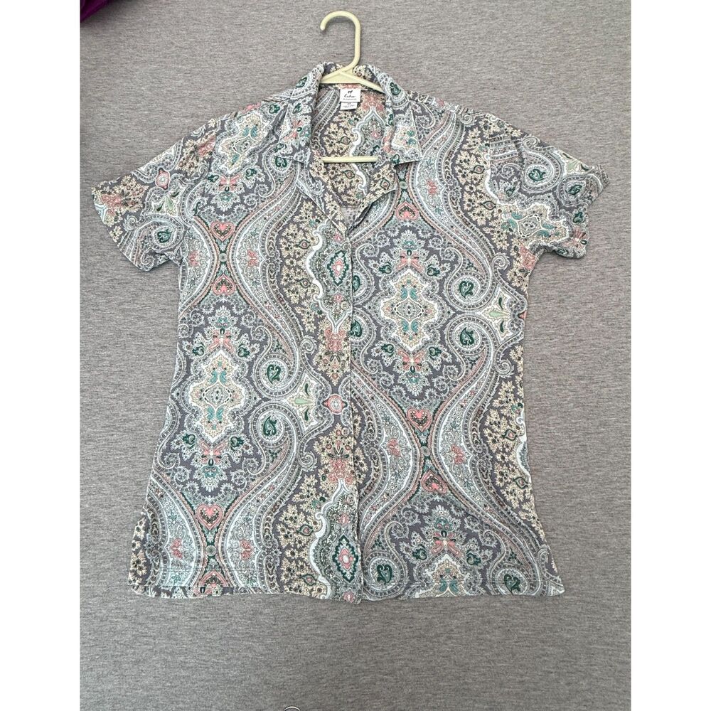Echo Sleepwear Womens Med Pajama Top Short Sleeve Paisley Rayon Stretch Relaxed